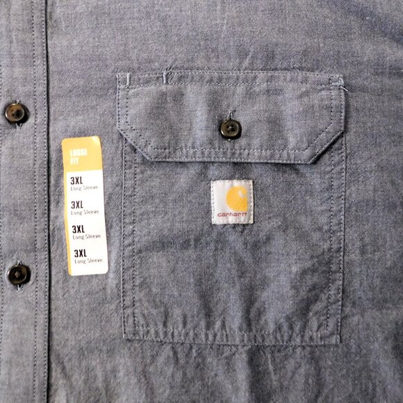 Carhartt Midweight Chambray Shirt Mens 3XL Blue Loose Fit Button Up Long Sleeve - Picture 5 of 7